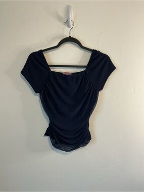Ragdoll Navy Ruched Square Neck Short Sleeve Top